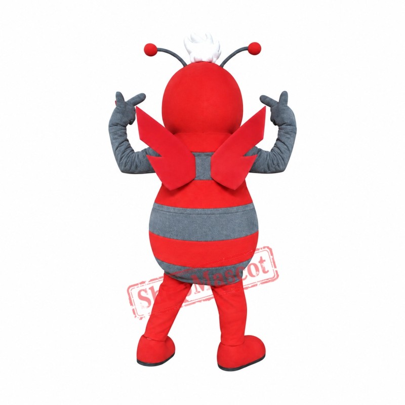 Grey & Red Bee Mascot Costume Grey & Red Bee Mascot Costume