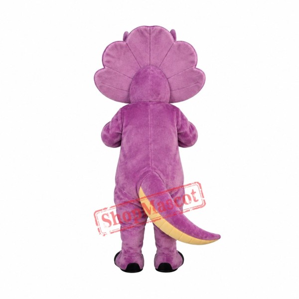 Purple Triceratops Dinosaur Mascot Costume