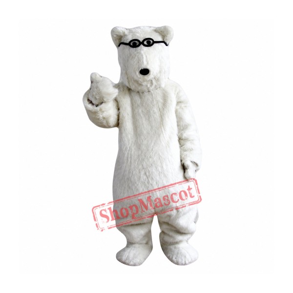 Glasses White Polar Bears Mascot Costume Glasses White Polar Bears Mascot Costume