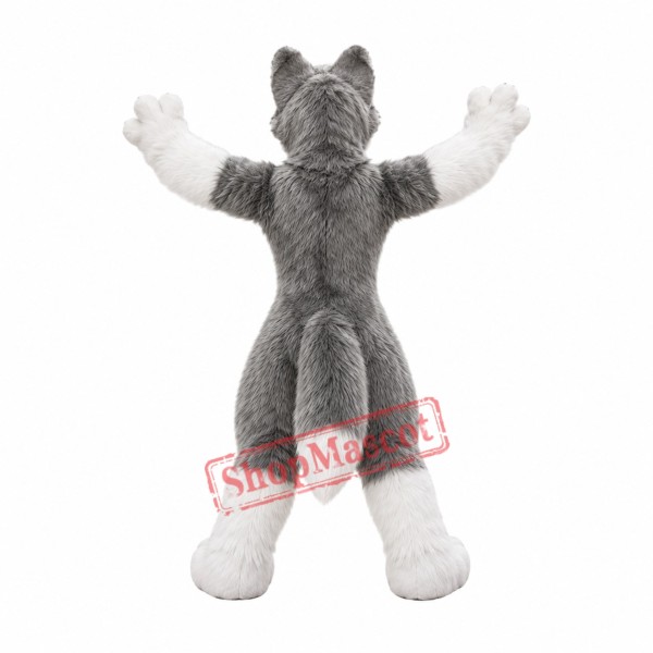 Cute White Grey Wolf Mascot Costume