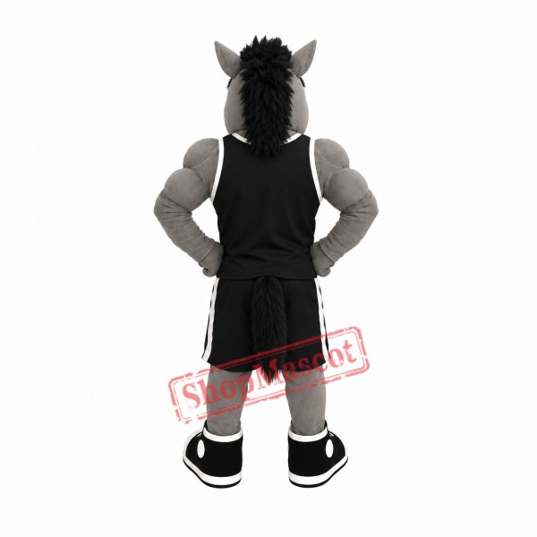 Grey Power Mustang Mascot Costume Grey Power Mustang Mascot Costume