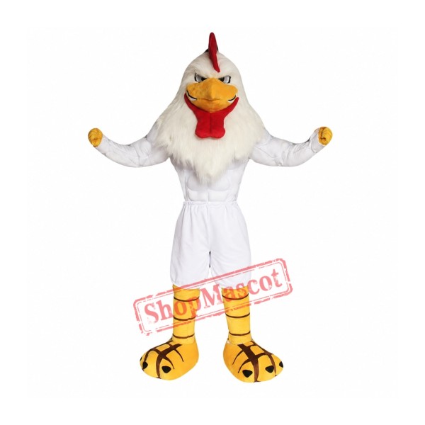 Power White Rooster Mascot Costume Power White Rooster Mascot Costume