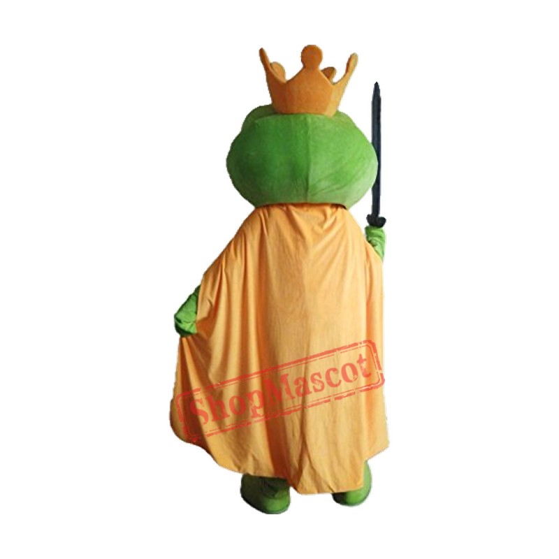 Green Frog Mascot Costume with golden Crown