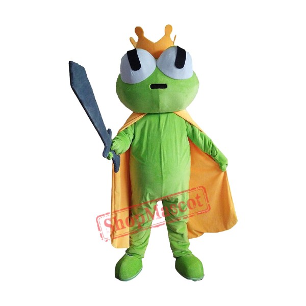 Green Frog Mascot Costume with golden Crown