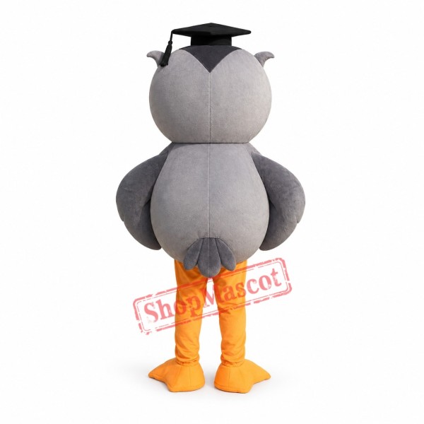 Grey Owl Mascot Costume with Doctorial Hat Grey Owl Mascot Costume with Doctorial Hat