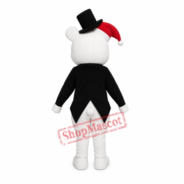 Animal White Bear With Black Jacket Christmas Mascot Costume Animal White Bear With Black Jacket Christmas Mascot Costume
