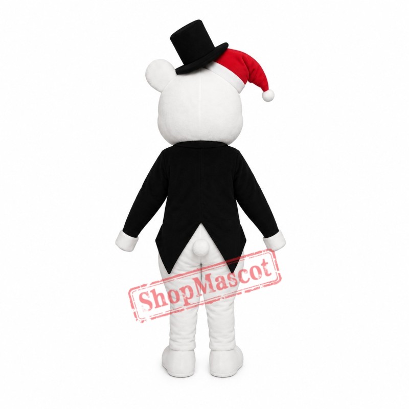 Animal White Bear With Black Jacket Christmas Mascot Costume Animal White Bear With Black Jacket Christmas Mascot Costume