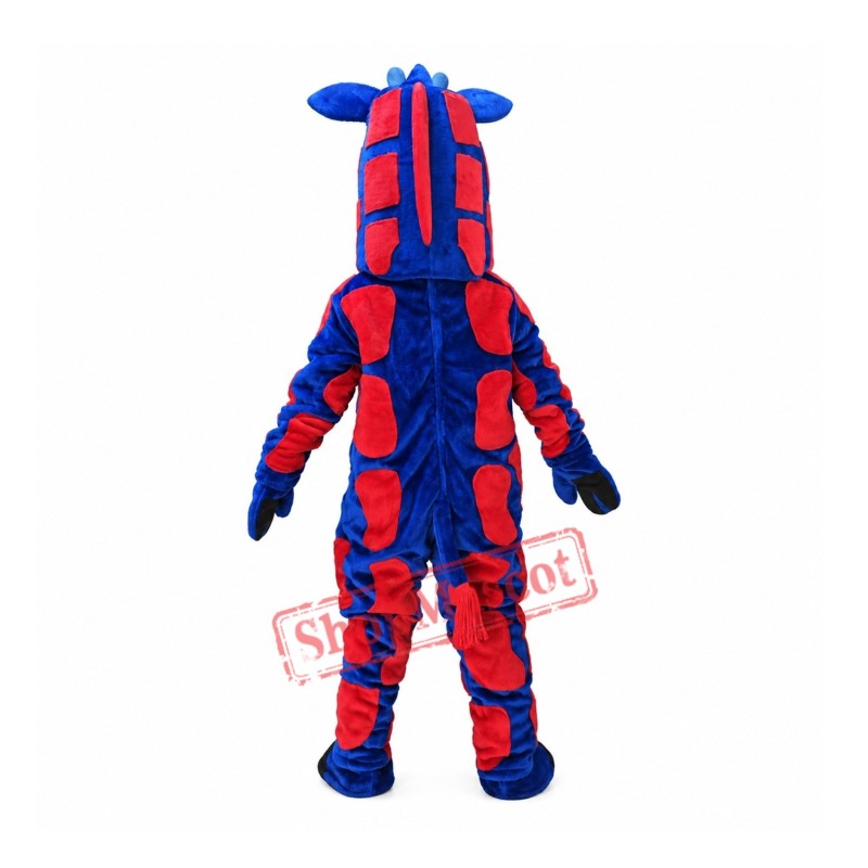 Blue & Red Realistic Giraffe Mascot Costume