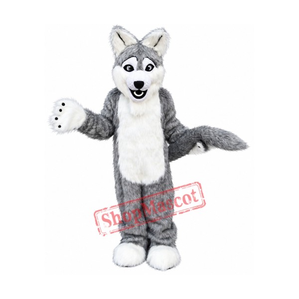 Long Gray Wolf Mascot Costume Free Shipping