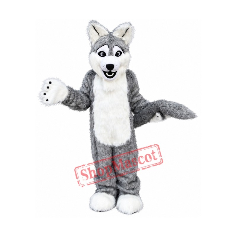 Long Gray Wolf Mascot Costume Free Shipping