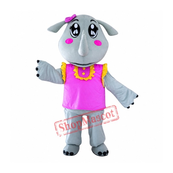 Pink Vest Rhinoceros Mascot Costume Pink Vest Rhinoceros Mascot Costume